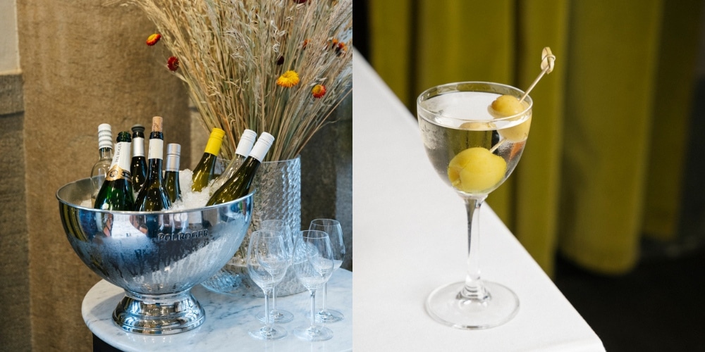 Vin, Champagne och drinkar i Luzettes matsal för stora sällskap